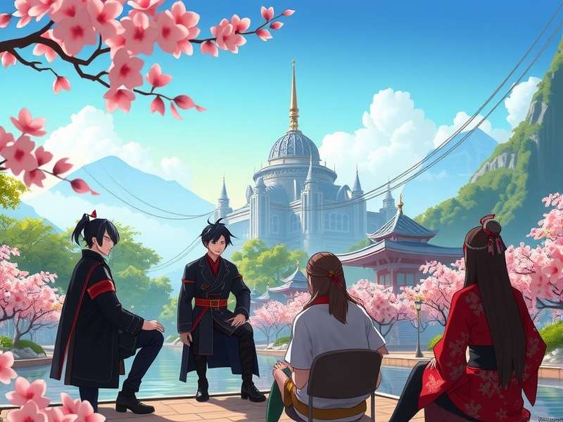 Genshin Impact Inazuma region landscape showing Electro architecture and cherry blossoms